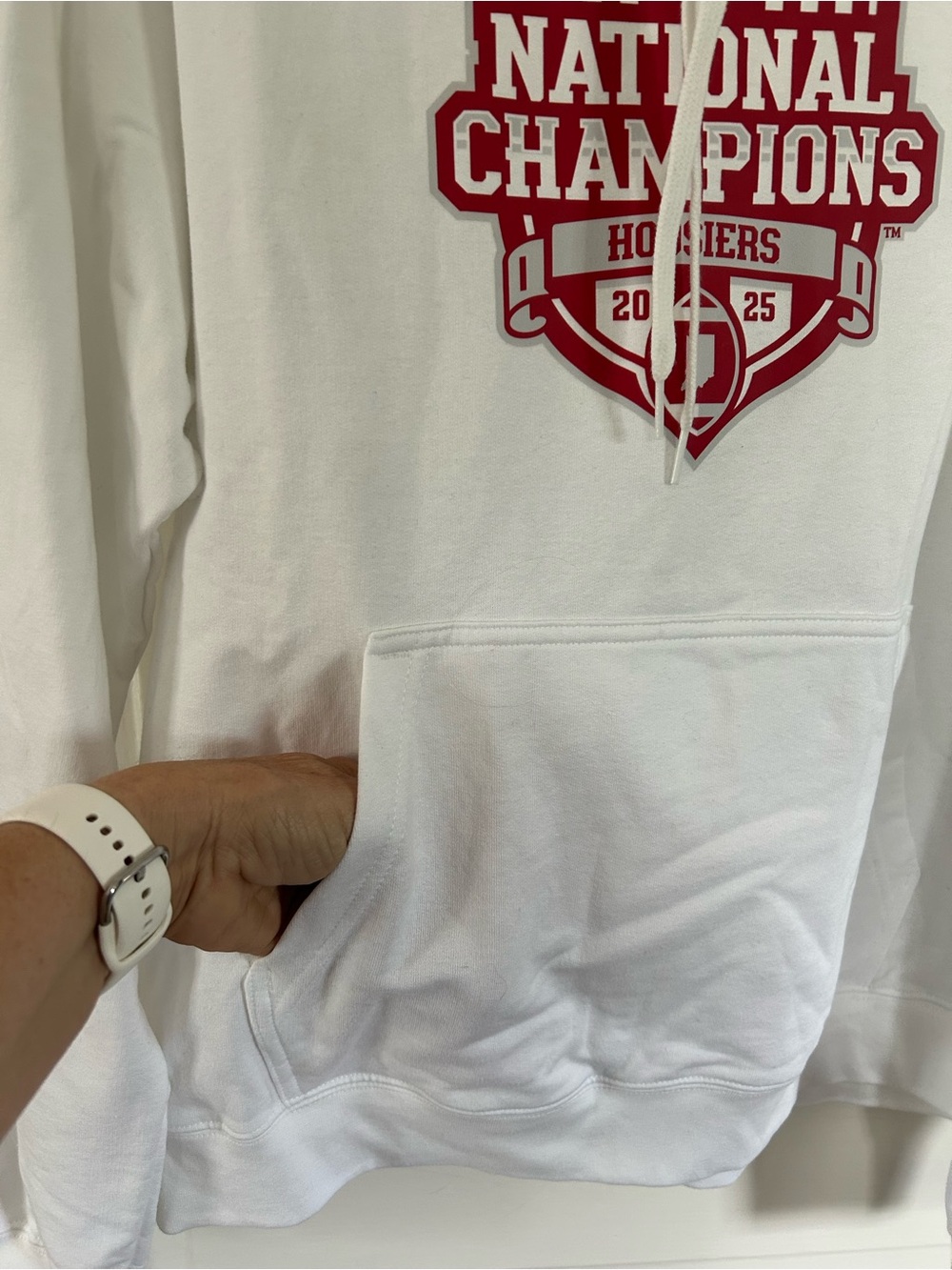 Indiana University 'National Champions' Hoosiers White Hoodie with Red Logo. Med - Picture 3 of 10